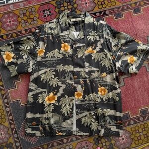 Tommy Bahama Shirt Adult Large Silk Gray Hawaiian Button Up Short Sleeve Mens